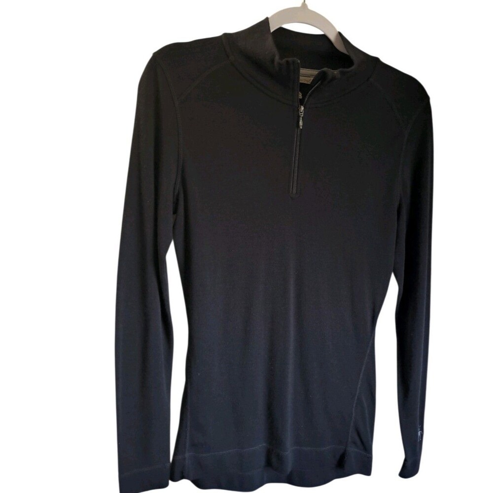 Smartwool 100% Merino Wool 1/4 Zip Base Layer Women’s Size L Black Athletic